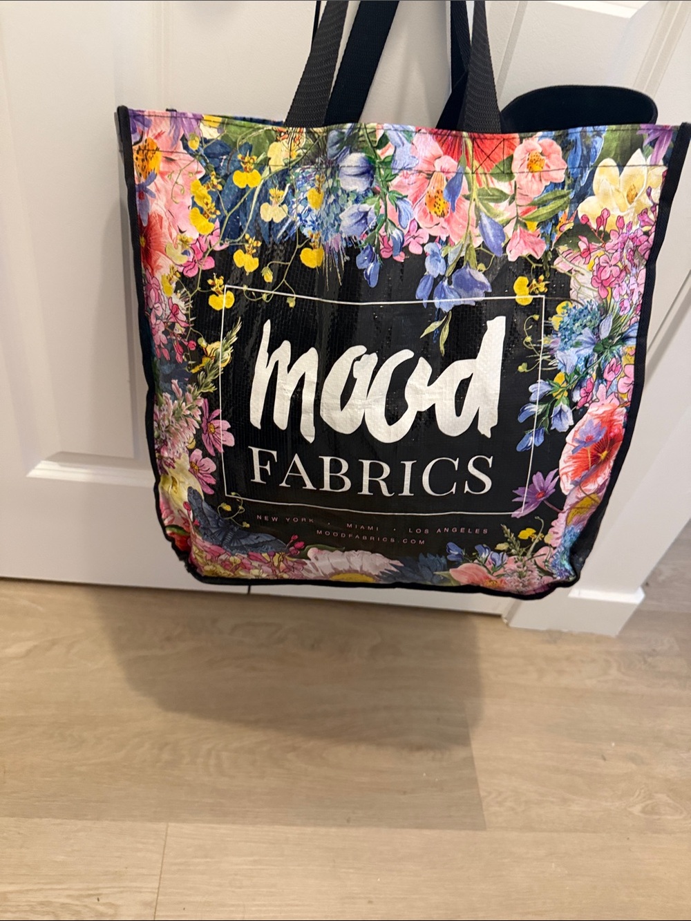 Mood Fabrics Floral Tote Bag - Black with Multicolor Flowers